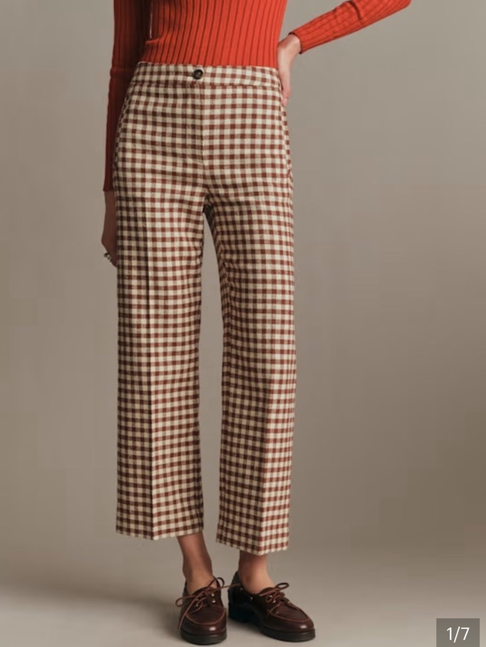 Sezane Martin Crop Gingham Pants in Brown & Cream Ecru